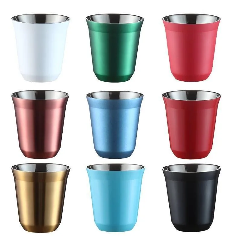 Custom 80ml 160ml 250ml Metal Small Beer Drinking Cup Multi Color Stainless Steel Double Wall Coffee Mugs