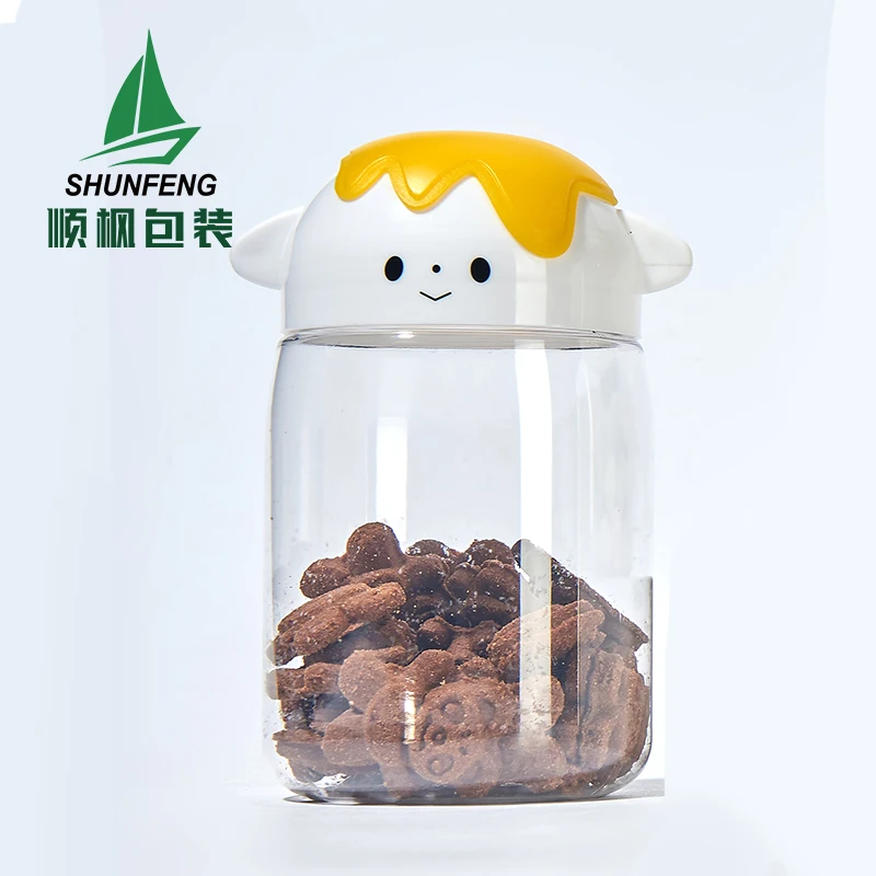 wholesale clear empty 50g 350ml 500ml 800ml 4oz 8 oz 16 oz Kids Snacks cookie Lovely storage Plastic food Jars with screw lids