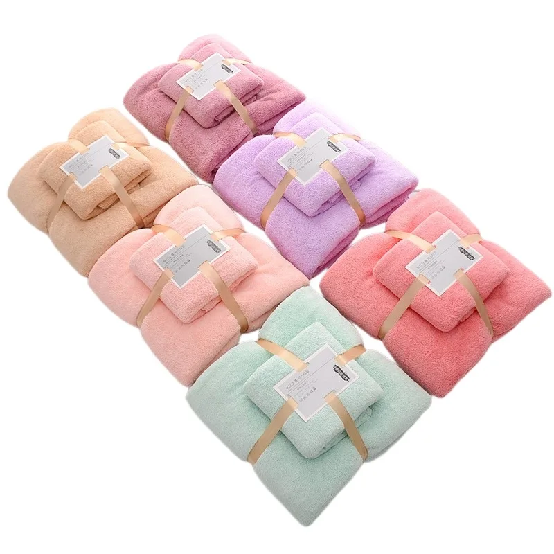 High Quality Soft Super Absorbent Affordable Gift Solid Ultra-fine fiber Coral Velvetmicrofiber towel Set Face Bath Towels