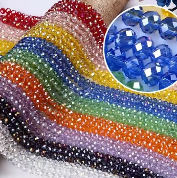 High Quality 4/6/8/10mm Transparent Faceted Round Crystal Glass Rondelle Loose Beads For Jewelry Making Diy