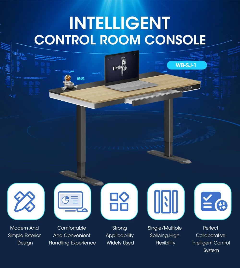 Multi Functional Scratch Proof Control Room Furniture Push Button Type Lifting Electric Stand Up Adjustable Desk For Office Home