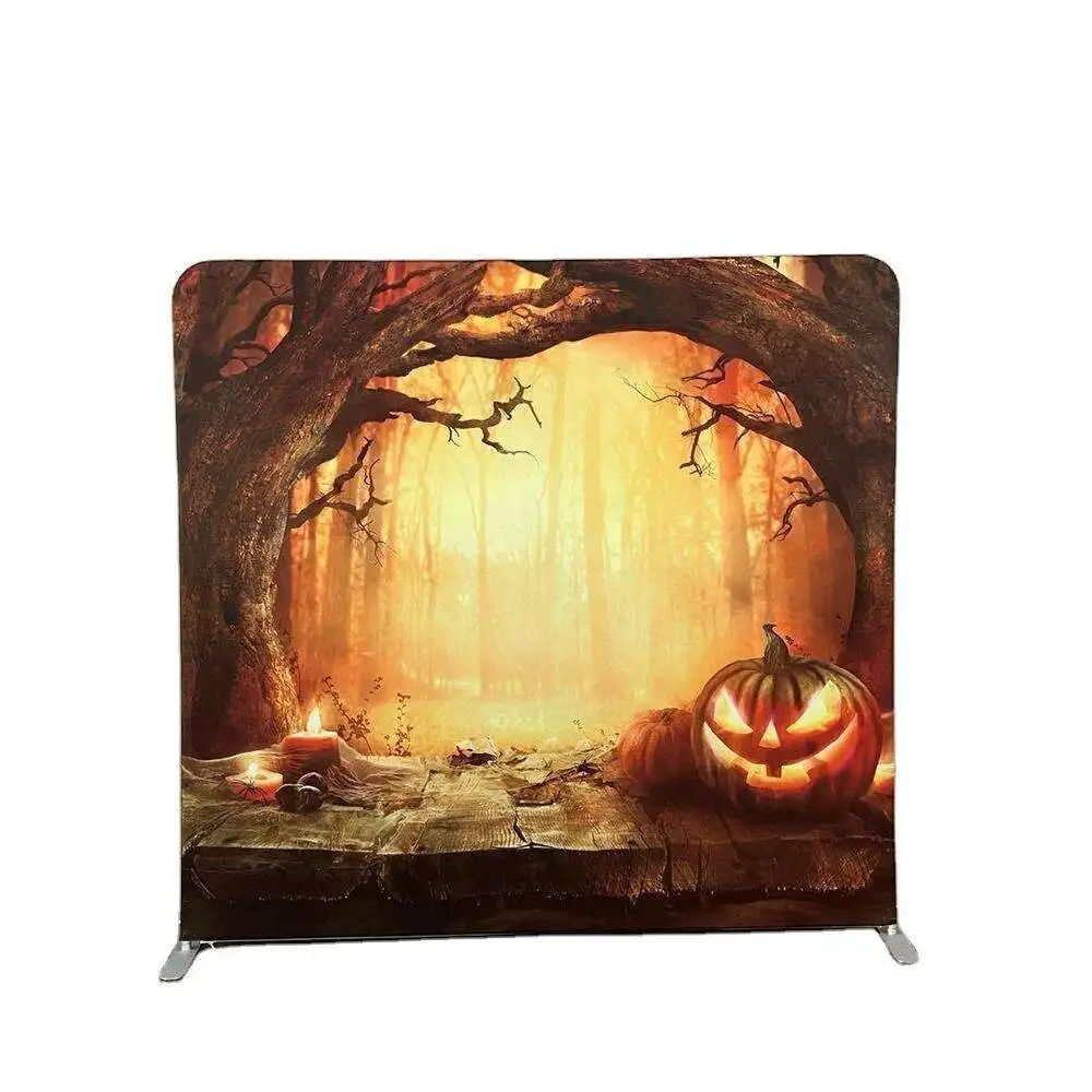 Customized logo full-color prints for halloween holiday backdrops tension fabric display with spotlights