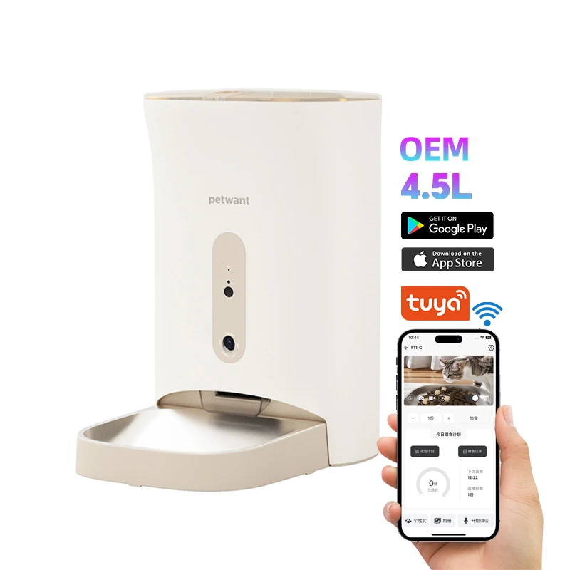 Petwant Automatic 4.5L Camera Tuya App Control Pet Bowls & Feeders Dual Power Supply Smart WIFI Cat Dog Food Grain Dispenser