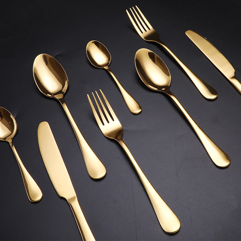 
Luxury gold stainless steel dinnerware set 24 pcs cutlery set with wooden box 