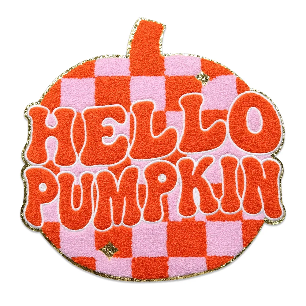 Halloween Chenille Patches Cute Glitter Pumpkin Ghost Boo Skull Witch Bat Sew Iron on Repair Embroidered Applique patch