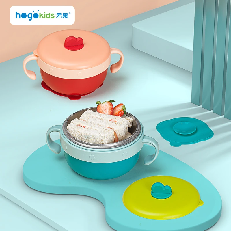 Custom Packaging Stainless Steel Water Injection Heat Preservation  Baby Suction Bowl  Feeding Bowls for Baby