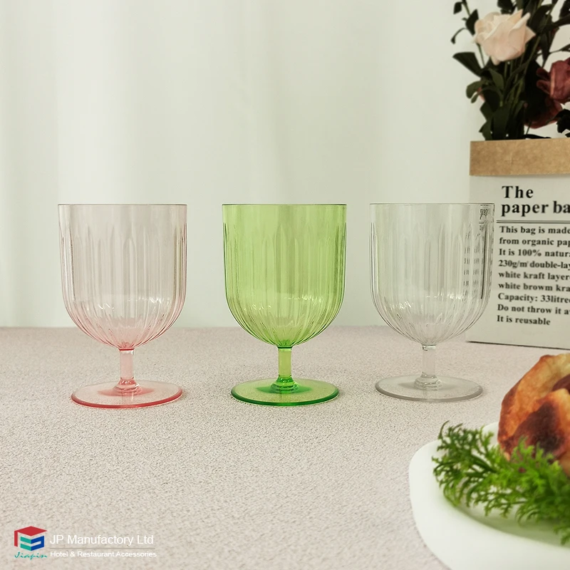 Stripe Camping Cup 10oz Polycarbonate Stack Wine Glass Clear Cocktail Nestable Stem Glass