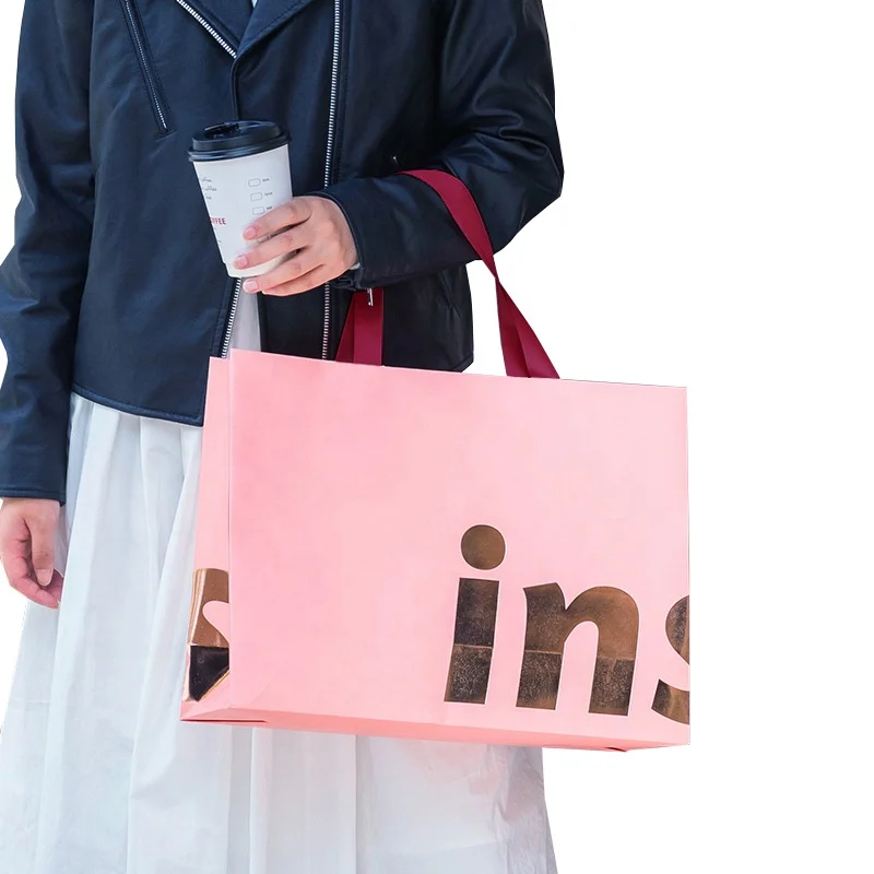 Fast supply personalized INS wind logo luxury shopping bag pink shopping bag