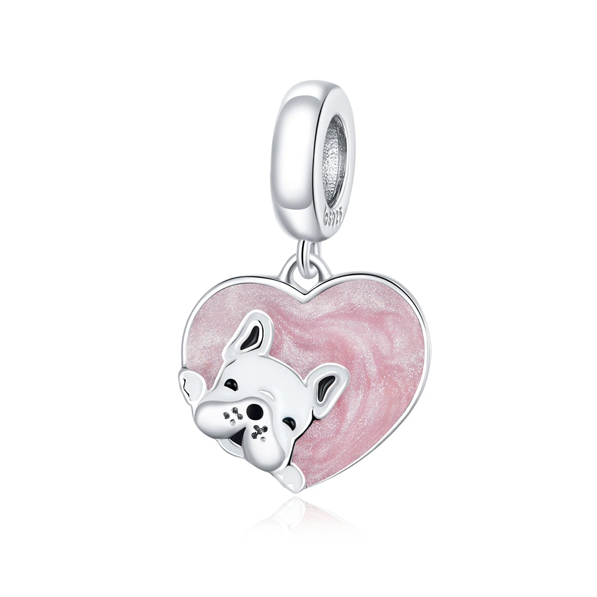 LEICARE Enamel Heart Cute Little Dog Dangle Charm Jewelry 925 Sterling Silver Lovely Animal Pendant Charm for Jewelry Making