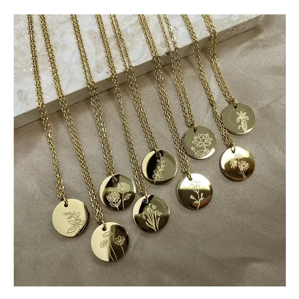 Personalized Engraved Wildflower 12 Month Birth Sign Pendant Customized Dainty Gold Birth Flower Necklace Women Birthday Gift