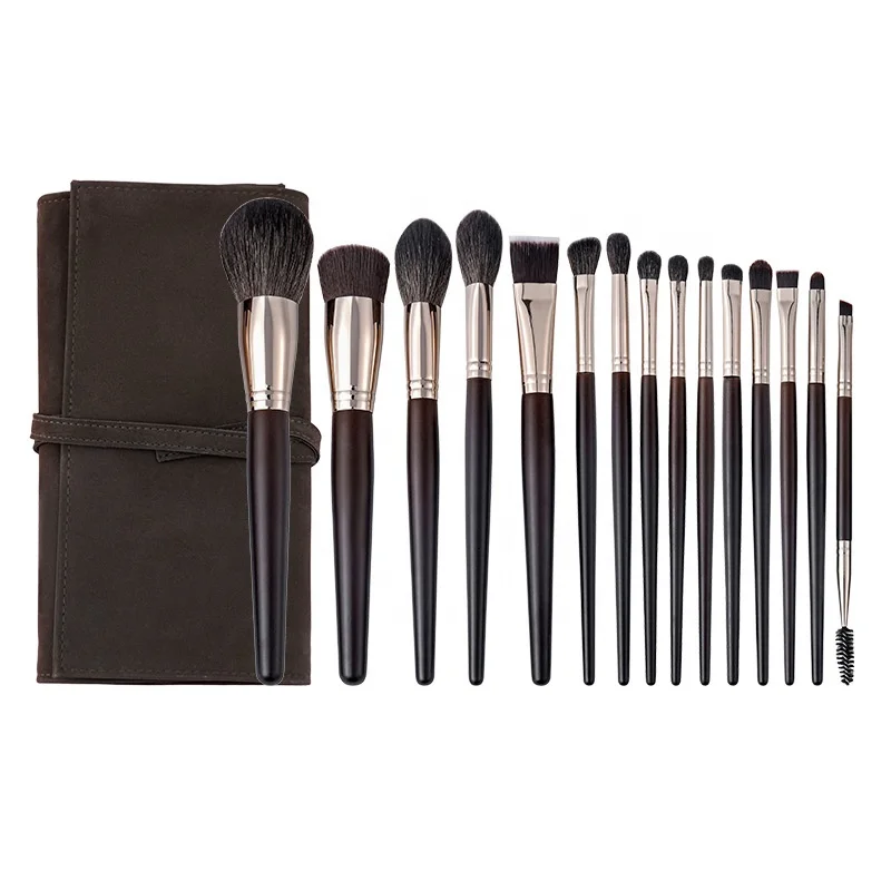 High Quality Low Price Brush Manufacturer Natural Hair Wood Handle Black Make up Brushes Cosmetic Custom Makeup Brush Set