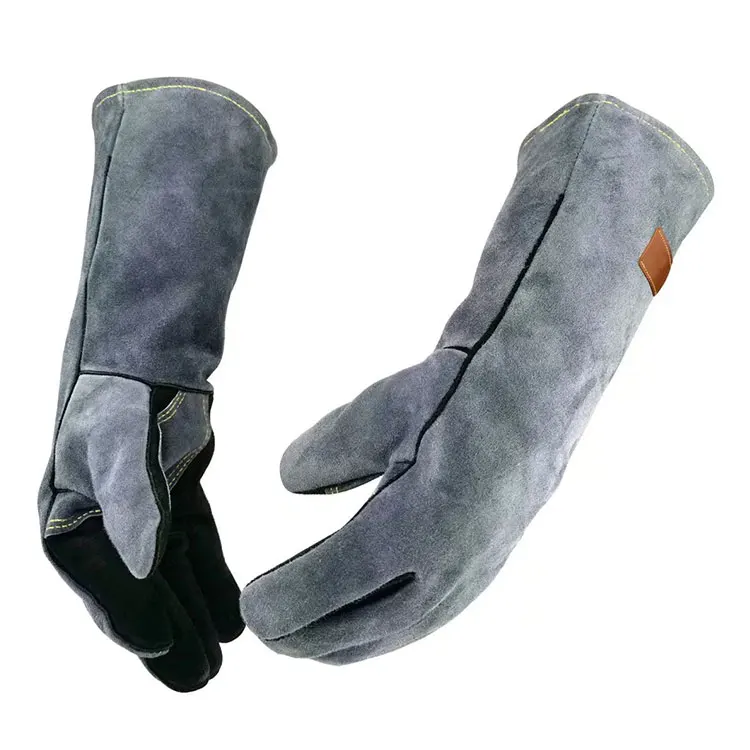 Leather Forge Welding Anti- Bite Proof Animal Handling Gloves For Dog,Cat Scratch,Falcon,Grabbing,Reptile,Snake. Black-gray