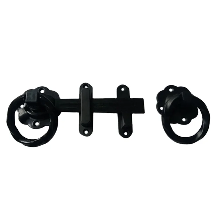 Black Twisted Wood Gate Fence Latch Hardware Metal Lockable Ring Gate With Screws