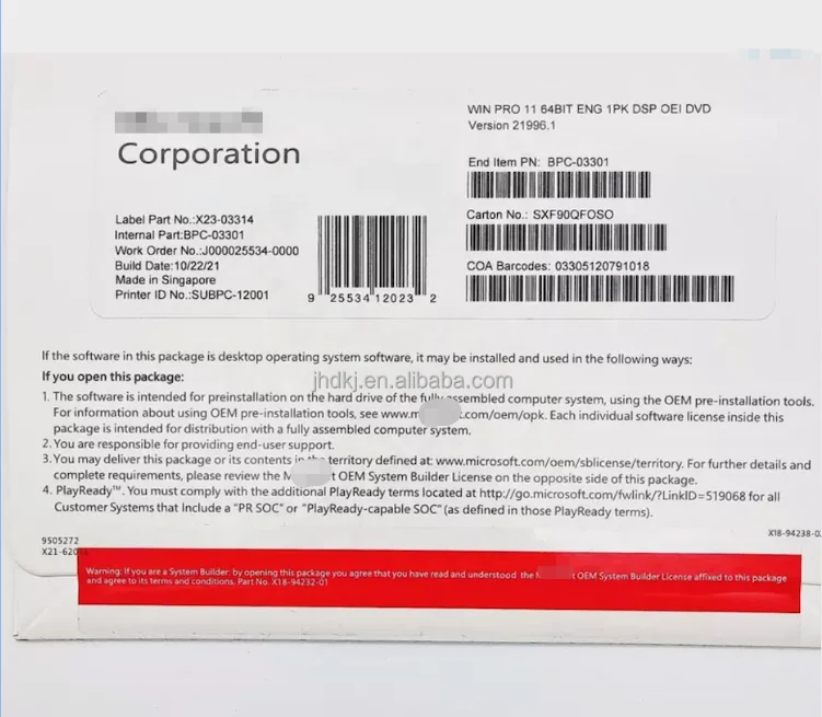 Оригинальная компьютерная система MS winndows 11 pro 64 bit sticker Winndows Pro DVD OEM полная упаковка программного