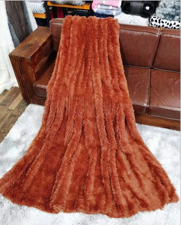 Luxury Long Hair Fleece Fluffy PV Plush  Blanket  Long Pile shaggy Fleece Super Soft Faux Fur 2 ply Solid Color Throw Blanket