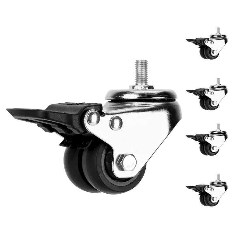 1.5 Inch Dual Wheel Caster 37mm Threaded Stem TPR Swivel Locking Twin Wheel Caster Wheel Furniture Industrial TPR Castor