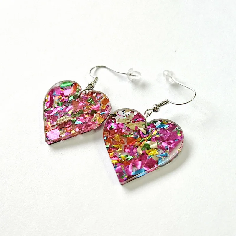 2024 New Acrylic Valentine Glitter Earrings Heart Shape Earring For Gifts Woman