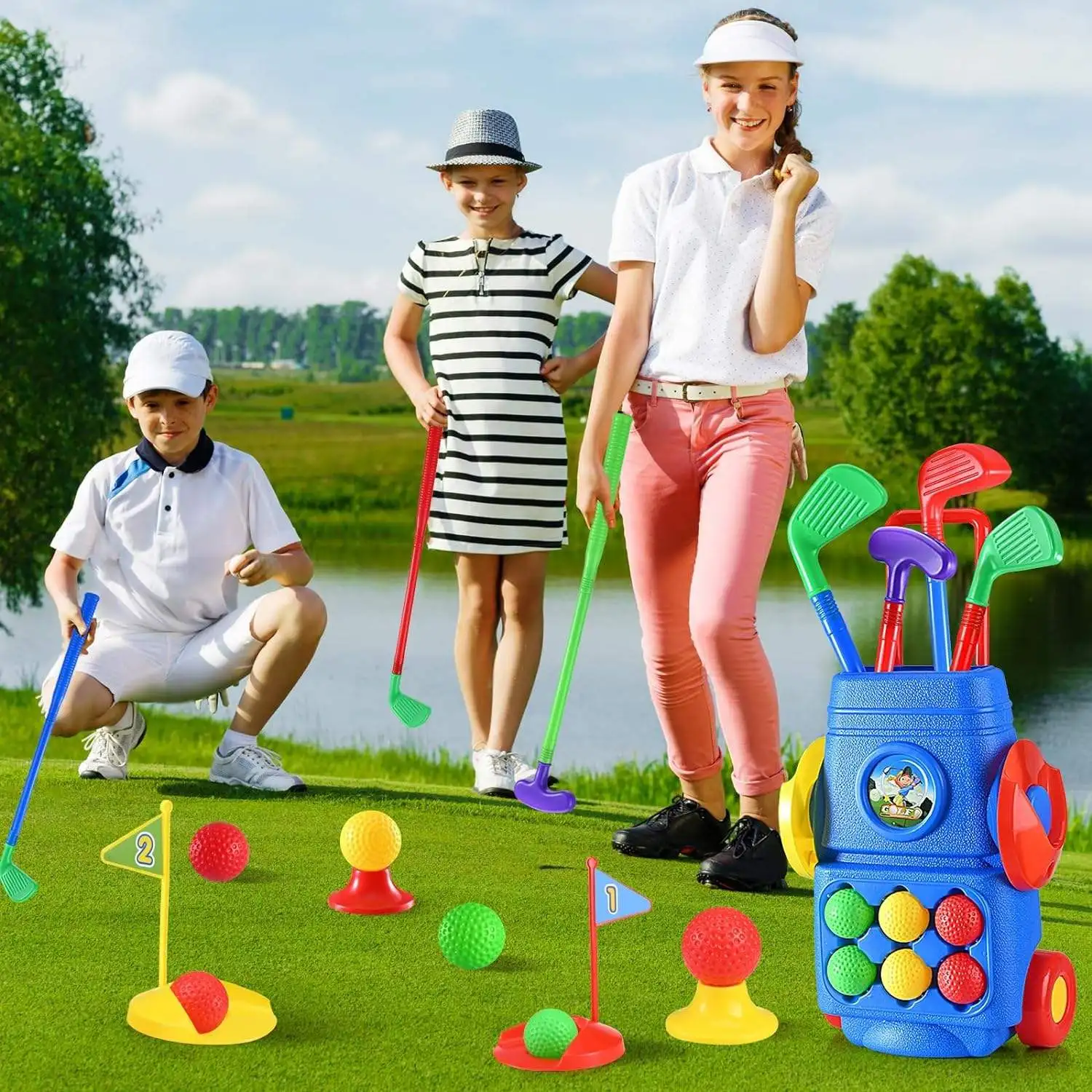 New Arrival Kids Outdoor Sports Product Mini Plastic Golf Toys Set Gift For Boys Girls