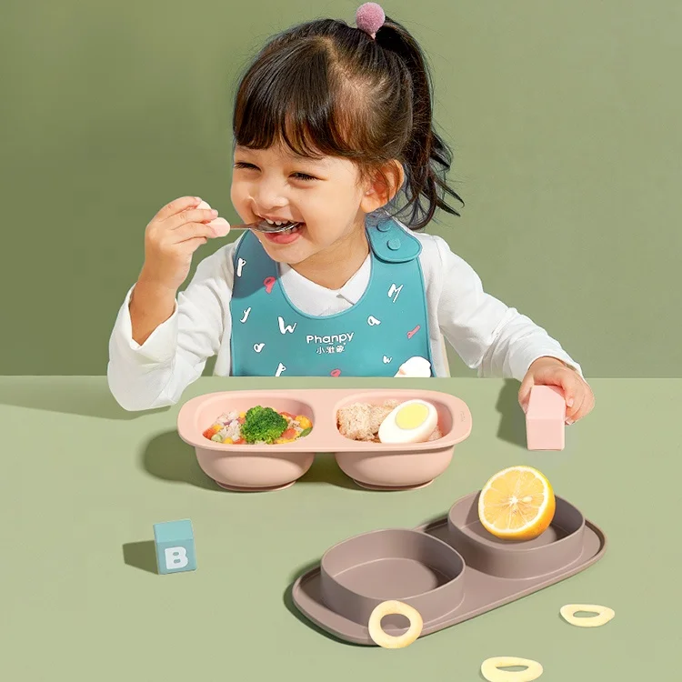 Phanpy New Kids Silicon Feeding Seal Bowls Sets Baby Bowl Bpa Free Suction Plates Multi-Functional