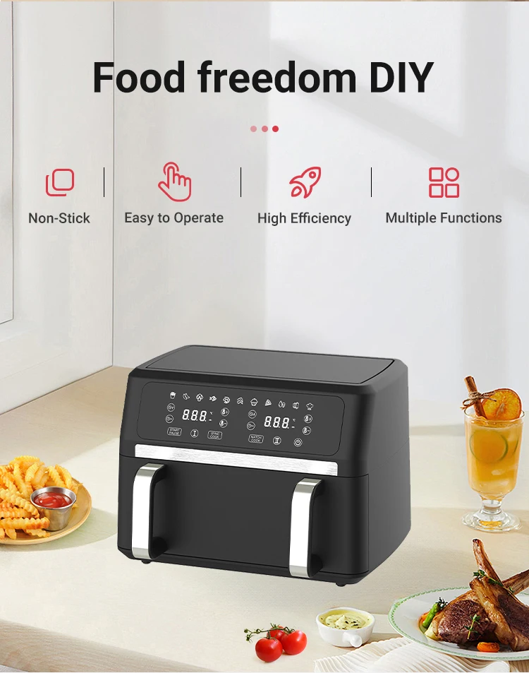 LED Display Temperature Sensor Square Basket Air Fryer Digital Multi Functional Large Capacity 9L Air Fryer For Cooking