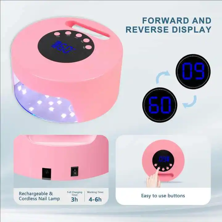 УФ Светодиодная лампа для ногтей 90 Вт перезаряжаемая Беспроводная сушилка гель лака 9600 мАч УФ-лампа с 4 таймерами и большим ЖК-дисплеем