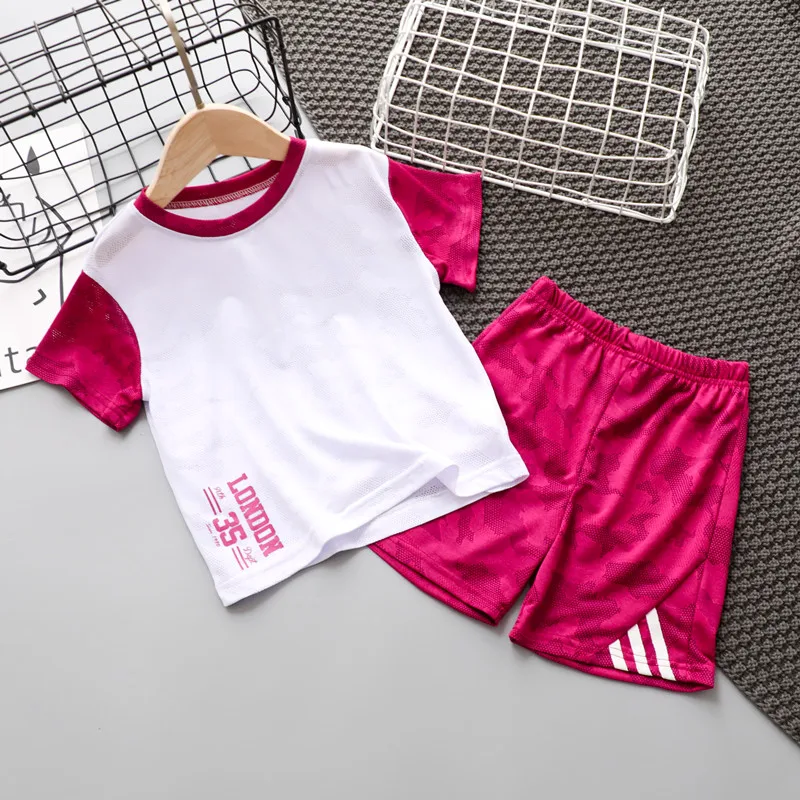 
Customized baby short-sleeved mesh breathable casual sports suit summer suit summer two-piece short-sleeved shorts for boys and 