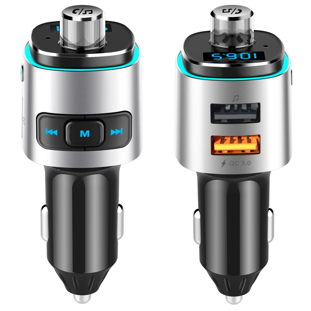 Оптовая продажа авто двойной Usb радио Mp3 музыка QC3.0 быстрое зарядное устройство аудио адаптер беспроводной автомобильный комплект светодиодная подсветка Bluetooth