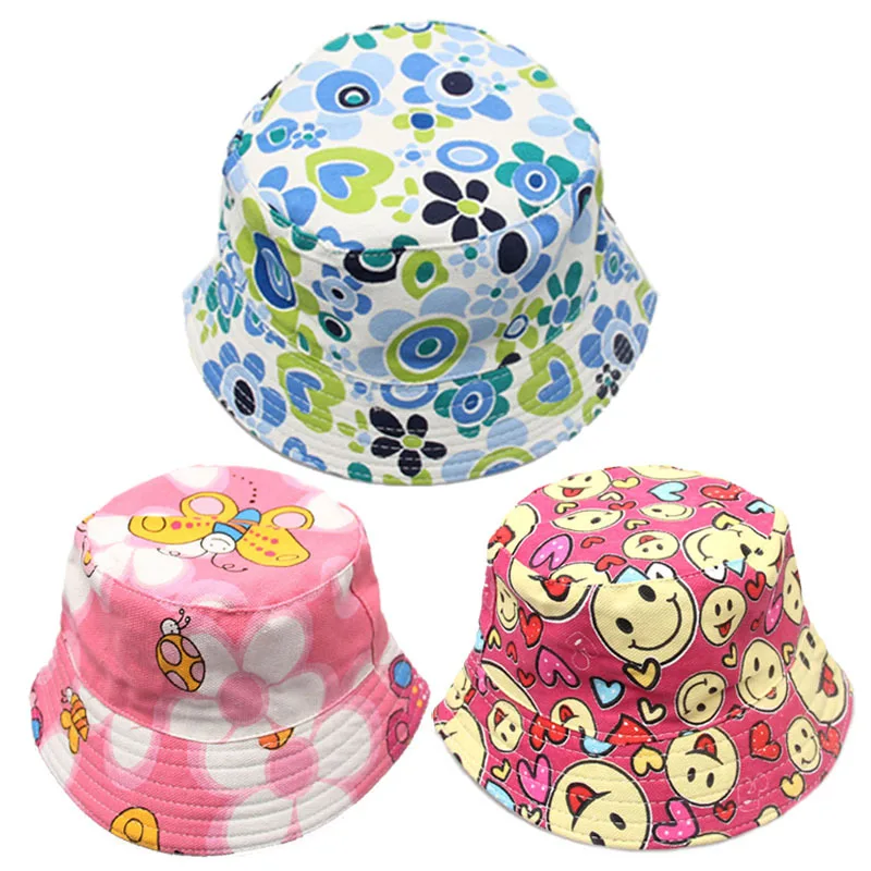 Amazon hot sell  High Quality Trendy Printed Foldable Kids Children Cute Cartoon Bucket Hat for Girls Boys