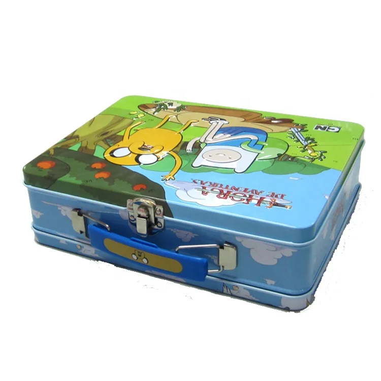 Large Rectangular Window Lid Handle Tin Box With Metal Clip