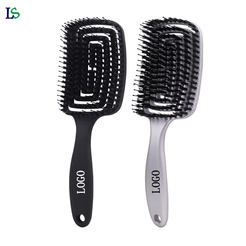 hot sell barbershop plastic salon style hairdressing bristle massage large curved comb hair comb with logo