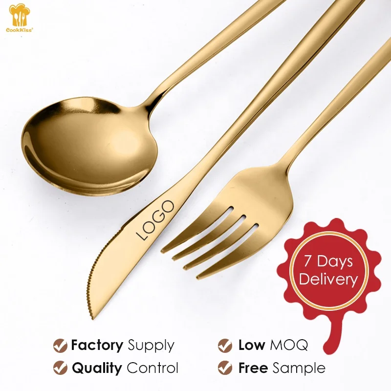 Stainless Steel Luxury Reusable Silver Gold Restaurant Kitchen Wedding Spoons and Forks Knife Cutlery Flatware Sets Wholesale