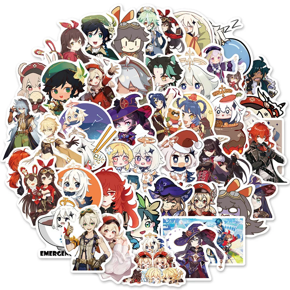 
50pcs/set Genshin Impact Cartoon Open World Game Stickers For Laptop Motorcycle Skateboard Car Travel Case Phone Case 
