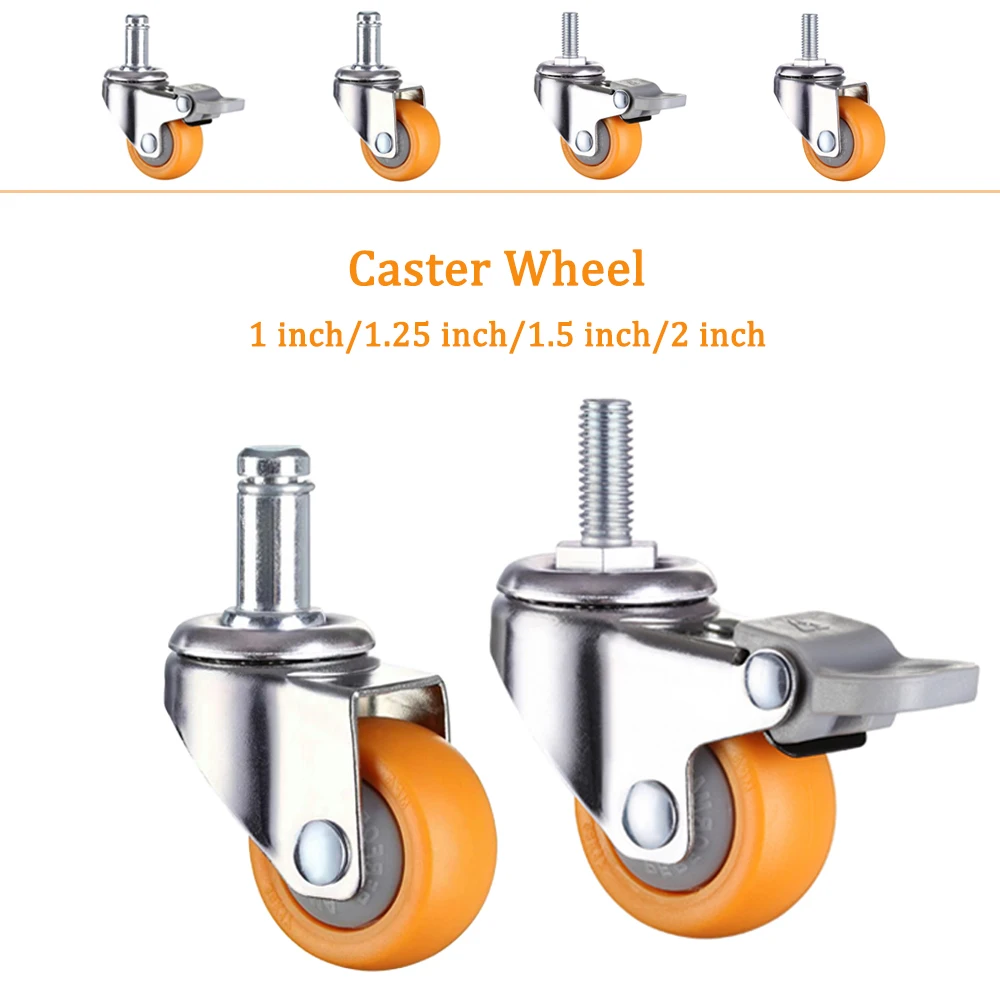 1/1.25/1.5/2 Inch Caster Wheel Nylon Wheels PH028 360 Degree Swivel Orange Contemporary Furniture CASTER