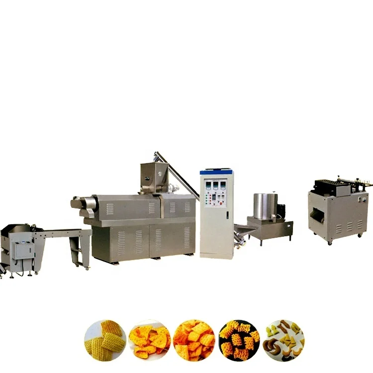 Potato waved chips snack making extruder machine Wheat puff pellet food processing line Corn cone fry chips production equipment