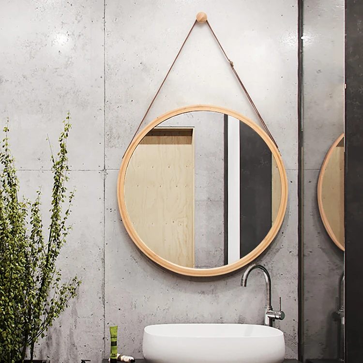 
Bamboo Frame Hanging Round Mirror Wall Mounted for Bathroom/ living room/ Entryway 