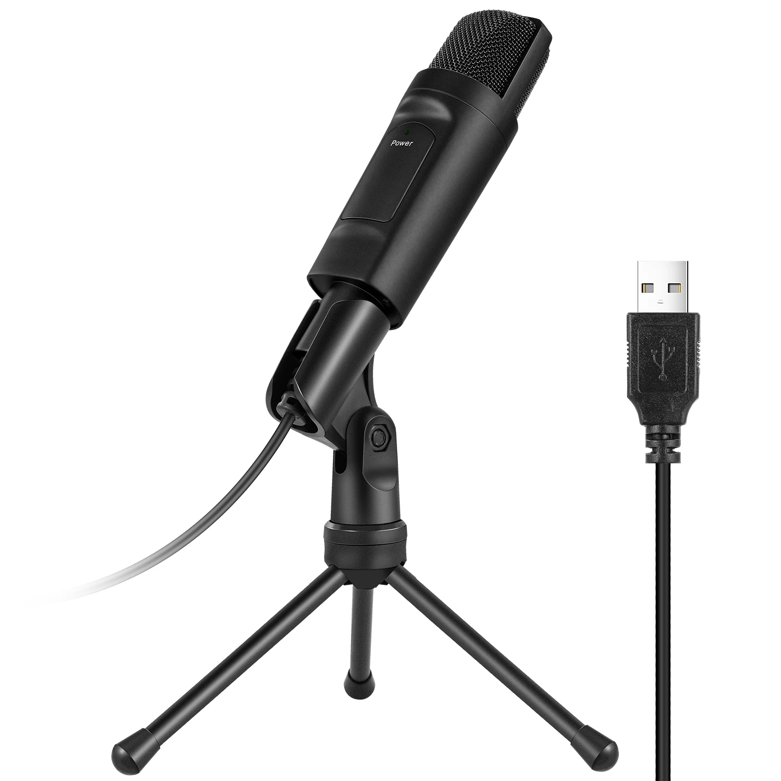 
USB WIRED CONDENSER MICROPHONE KARAOKE STUDIO RECORDING MIKE STRIPE STAND MICROPHONE 