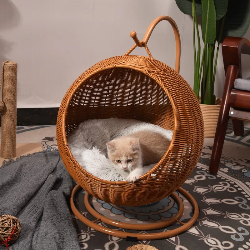 JOYPET Wholesale modern eco friendly warm comfortable house cat furniture raised Hanging handmade rattan cat pet beds