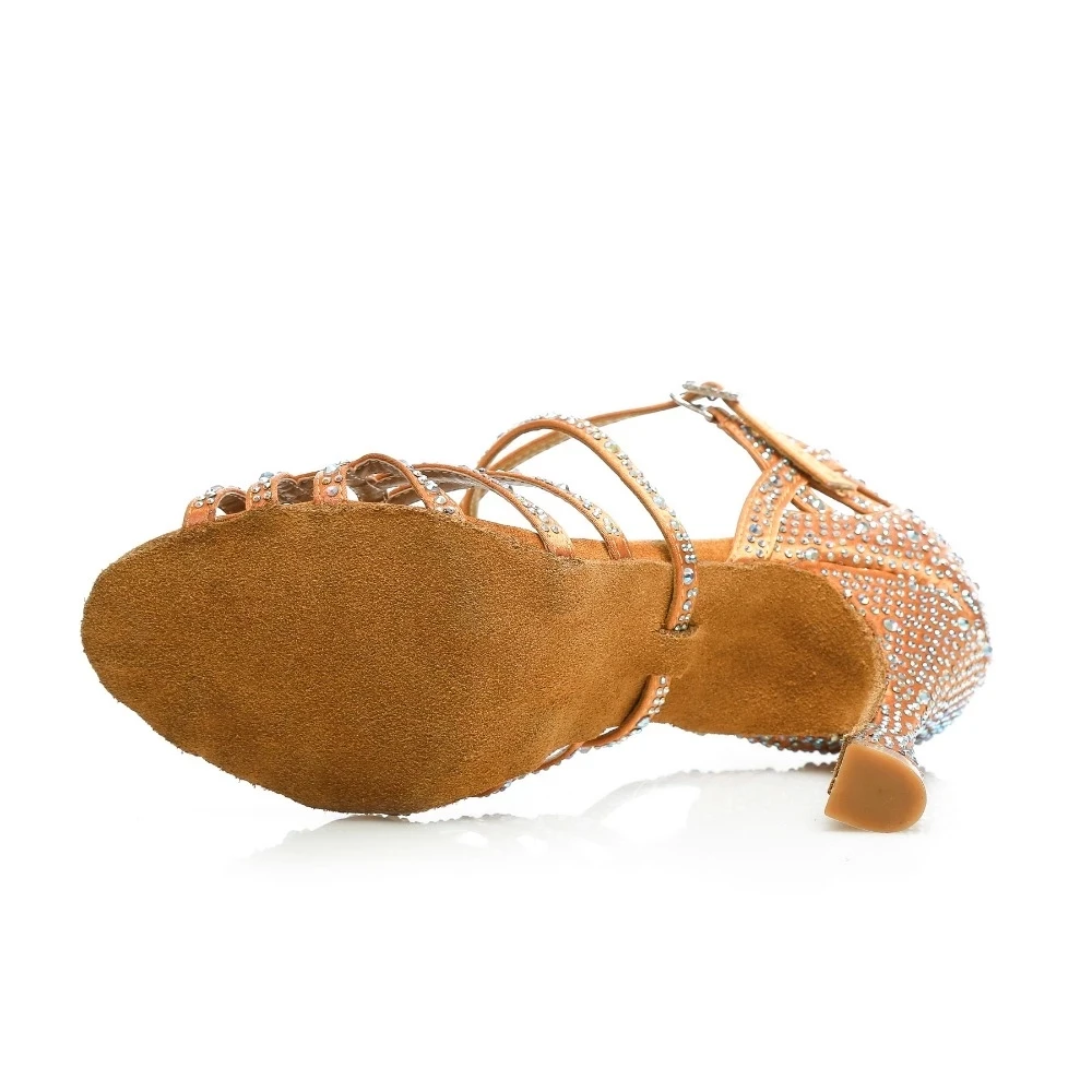 Brown Rhinestone Dance Shoes Women Salsa Ballroom  High Heel Latin dance shoes