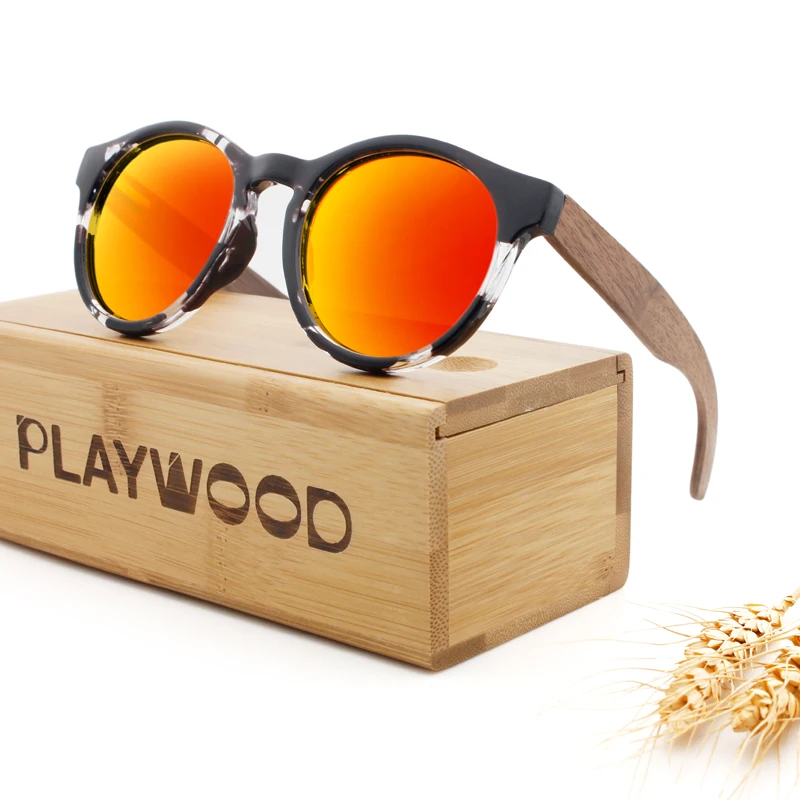 Солнцезащитные очки унисекс в круглой деревянной оправе поляризационные солнцезащитные из бамбука Модные Винтажные
