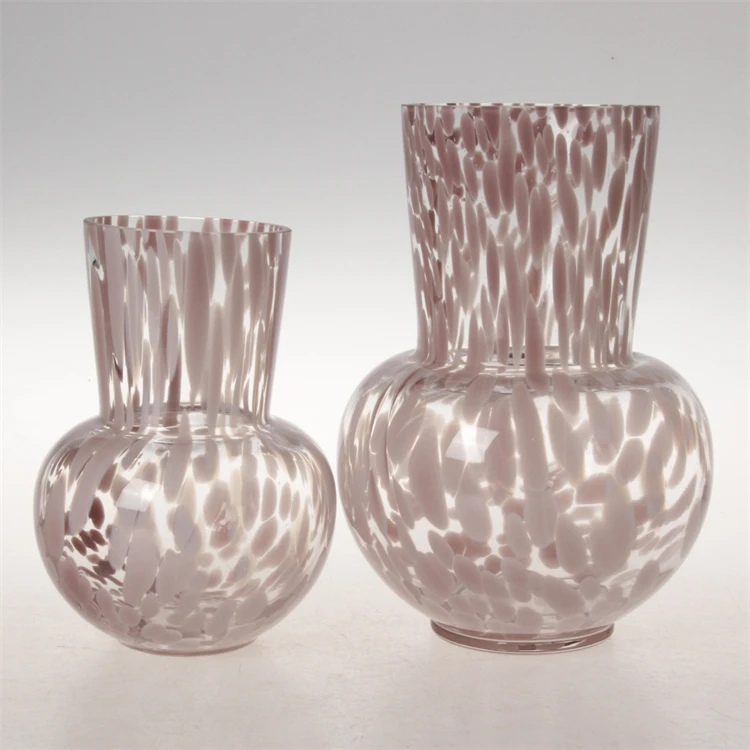 Cylinder leopard spotted glass vase mouth blown glass vase mixed colors flower vase