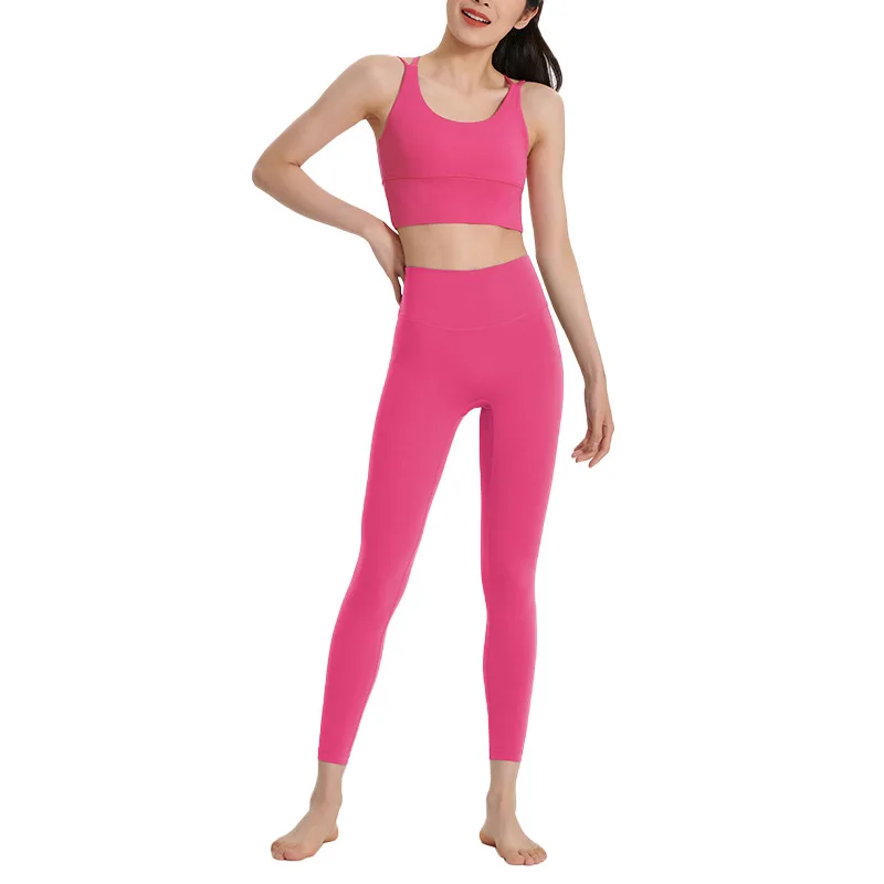 Double-Sided Sanded Suit Elastic Skin-Friendly Quick-Drying Abdomen Shaping Removable Chest Pad High-End Yoga Suit