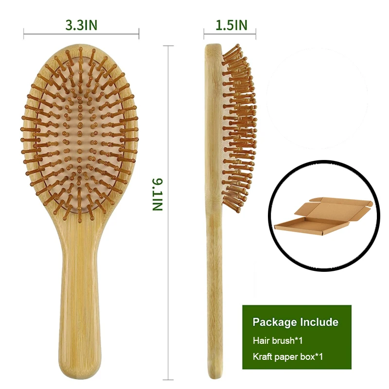 Natural Bamboo Wooden Hairbrush Custom Logo Oval Hair Brush Set with Box Paddle Detangling Hair Brushes for Women