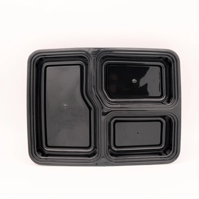 Three Compartments Custom logo Transparent Plastic Airtight Food Container Rectangle Meal Prep Lunch Box