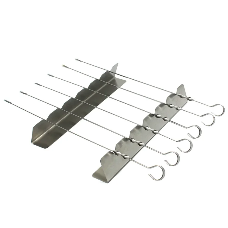 Skewers Stand Stainless Steel Skewer Holder Rack 6 Pcs BBQ Shish Kabob Skewers with Roasting Holder for Grills Oven and Smoker