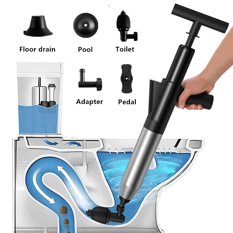 High Pressure Air Toilet Plunger Air Drain Blaster Kit Clog Remover Visual Barometer Tub Drain Cleaner Opener