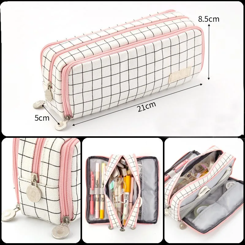 Big Capacity Pencil Pen Case Kawaii Stationery Zippee High Quality Japanese Style Soft Leather Pencil Case