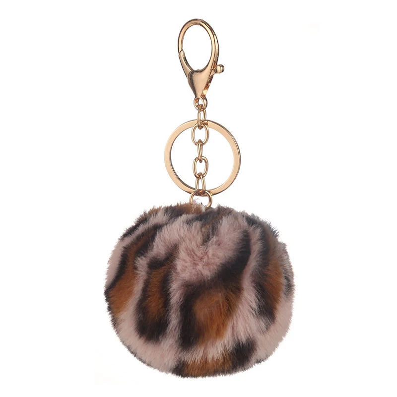 8cm mixed color leopard print gold metal chain diy bag pendant furry ball