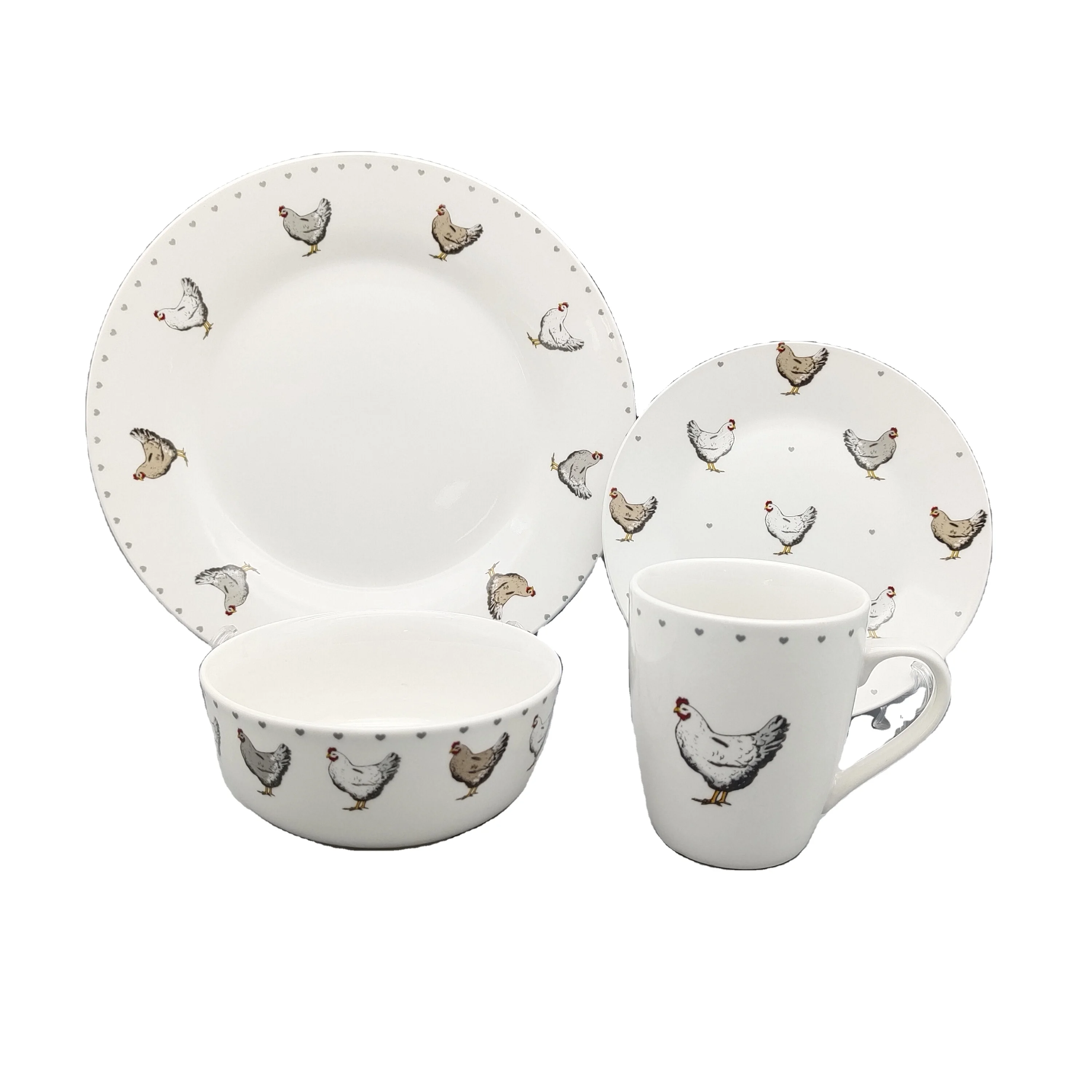 Ceramic Porcelain chicken design Dinnerware Set animal tableware wholesale