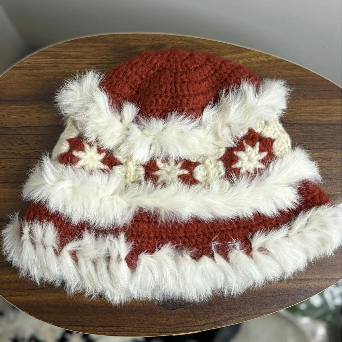 Wholesale Rabbit Fur Knit Lion Design Fisherman Caps Autumn Winter Plush Warm Tiger Head Crochet Bucket Hat Knitted Fluffy