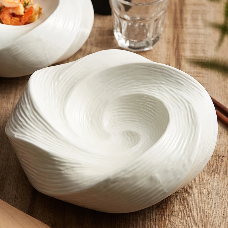 White Ceramic Dinner Plate Soup Pasta Spaghetti Sweet Dessert Fruit Cold Dish Kitchen Restaurant Serving Plate Dinnerware Sets